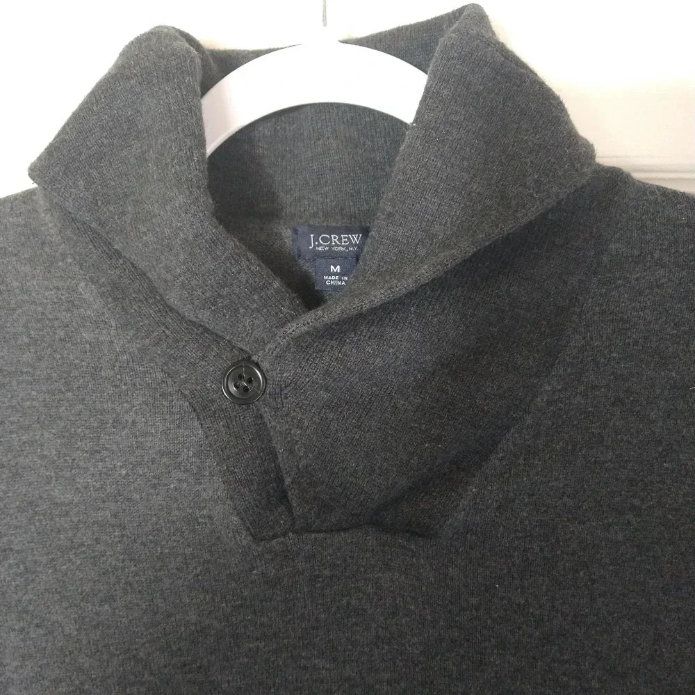 J. Crew Men's Button Collar cotton pullover sweater shirt size Medium Grey‎